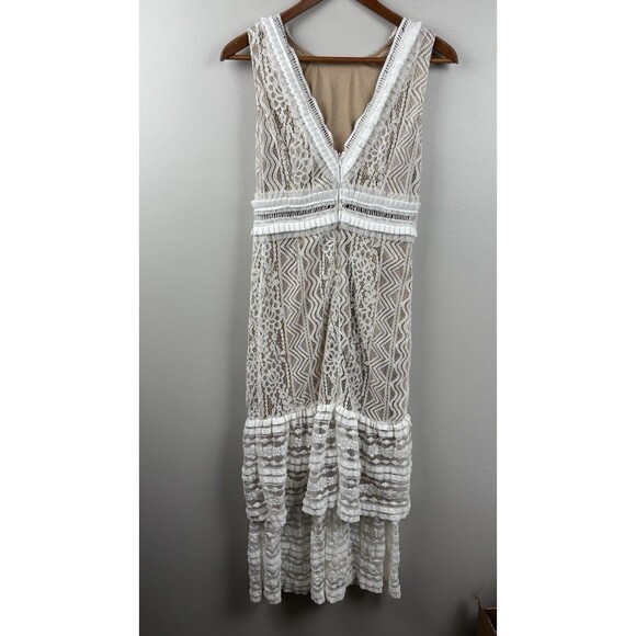 Lulus Dress Off White Floral Lace SMALL Maxi Long Tiered Ruffle Wedding Formal - Picture 5 of 9